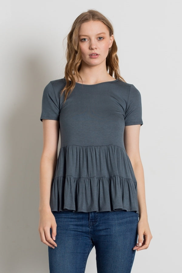 ROUND NECK RUFFLE DETAIL TOP 4056-SAMPLE - Shop Cancelled Goods