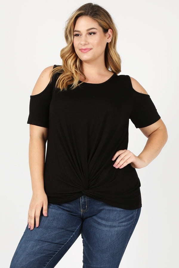 Cold shoulder Plus Size women Knit Twist Knot Top - Shop Cancelled Goods