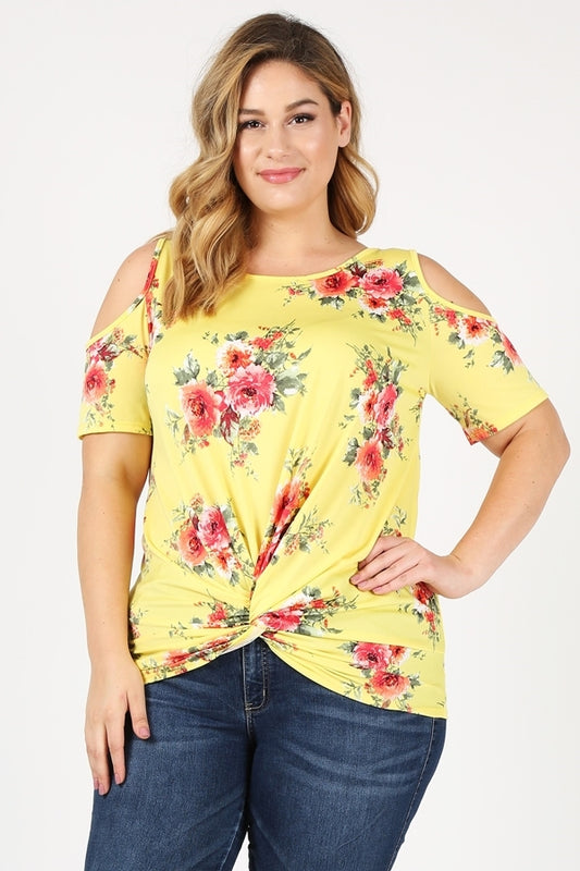 Women's Plus Size Cold Shoulder Twist Knot Floral Top - Shop Cancelled Goods