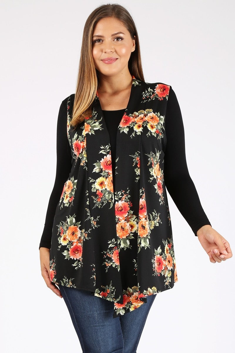 WOMEN PLUS SIZE OPEN FRONT FLORAL PRINTED CARDIGAN VEST - Shop Cancelled Goods