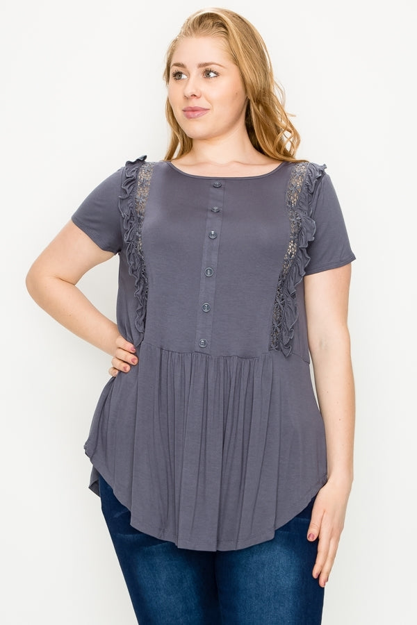 Women's Plus Size Crochet Ruffled Top with Button Detail - Shop Cancelled Goods