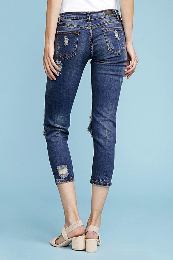 American Blue -Distressed Cotton Denim Jeans Fashion cropped styling - Shop Cancelled Goods