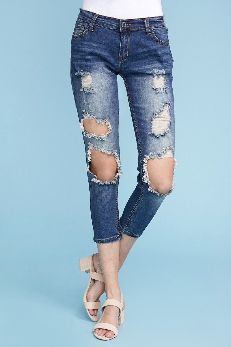 American Blue -Distressed Cotton Denim Jeans Fashion cropped styling - Shop Cancelled Goods