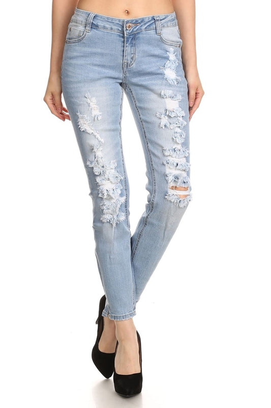 American Blue -light blue Distressed Cropped Cotton Denim Jeans - Shop Cancelled Goods