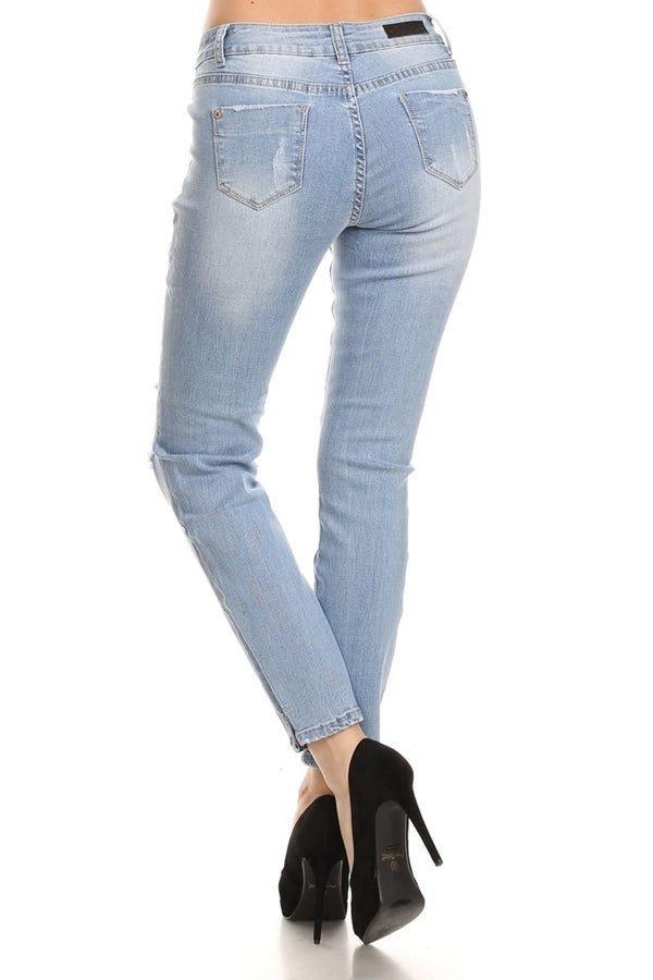 American Blue -light blue Distressed Cropped Cotton Denim Jeans - Shop Cancelled Goods