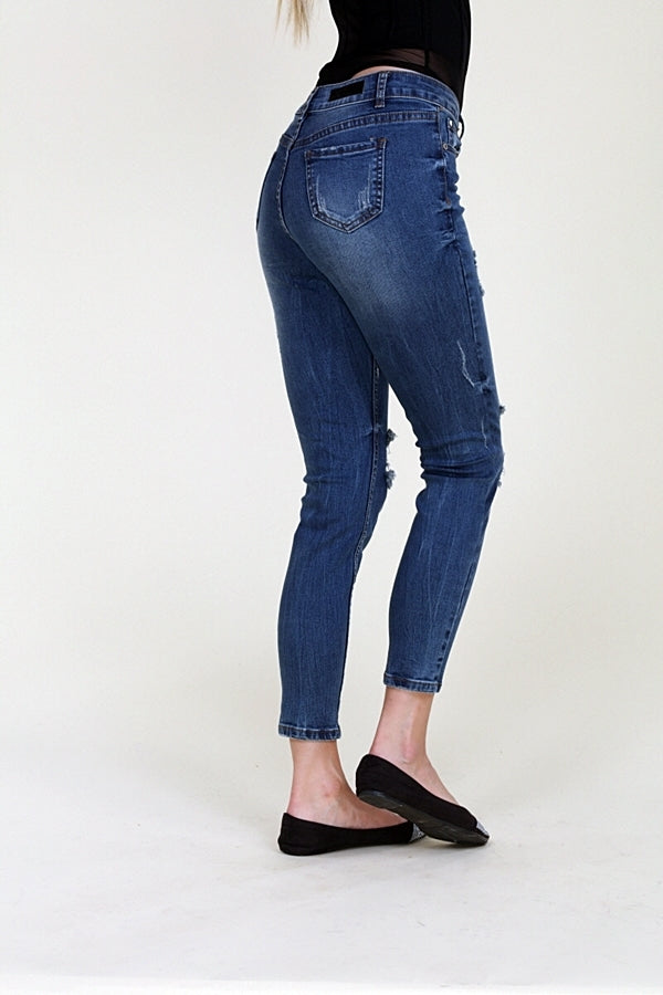 American Blue -Distressed Cotton cropped denim Jeans - Shop Cancelled Goods