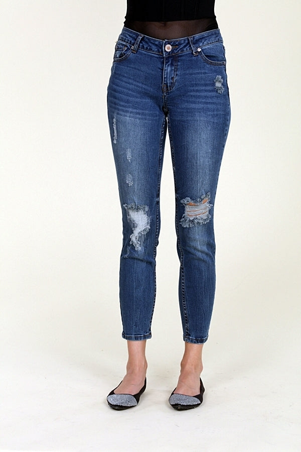 American Blue -Distressed Cotton cropped denim Jeans - Shop Cancelled Goods