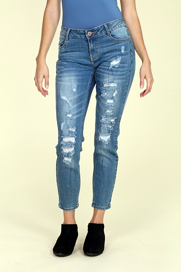 American Blue -Distressed cropped Cotton Denim Jeans - Shop Cancelled Goods