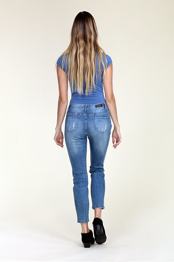 American Blue -Distressed cropped Cotton Denim Jeans - Shop Cancelled Goods