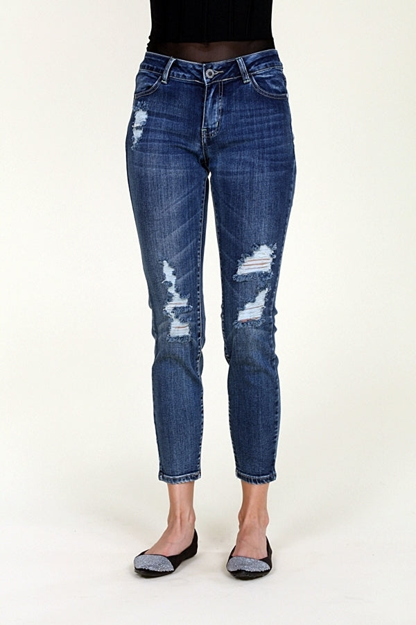 American Blue -Distressed cropped Cotton denim Jeans - Shop Cancelled Goods