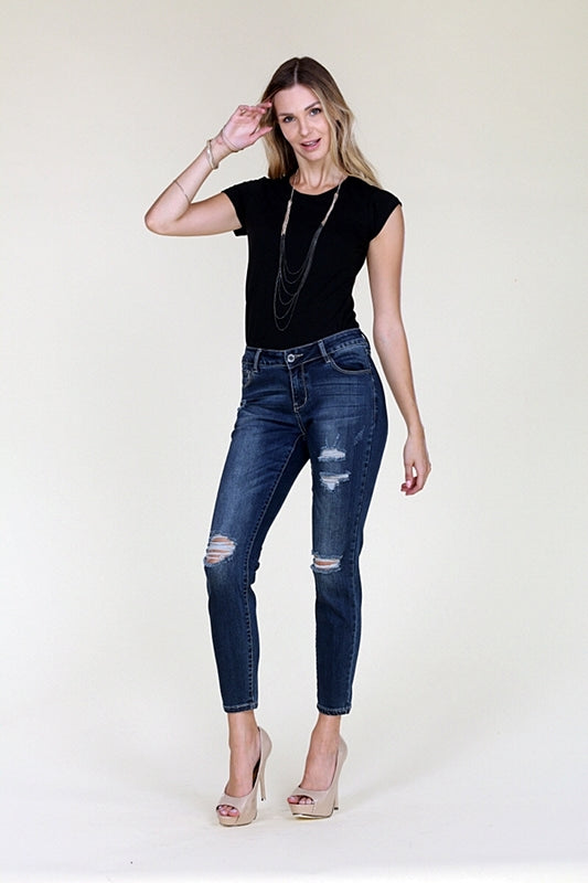 American Blue -Distressed Cropped Cotton Denim Jeans - Shop Cancelled Goods