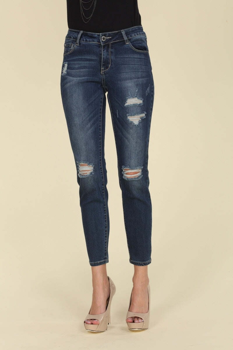 American Blue -Distressed Cropped Cotton Denim Jeans - Shop Cancelled Goods