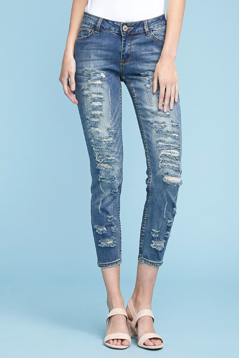 American Blue -Distressed Cotton cropped denim Jeans - Shop Cancelled Goods