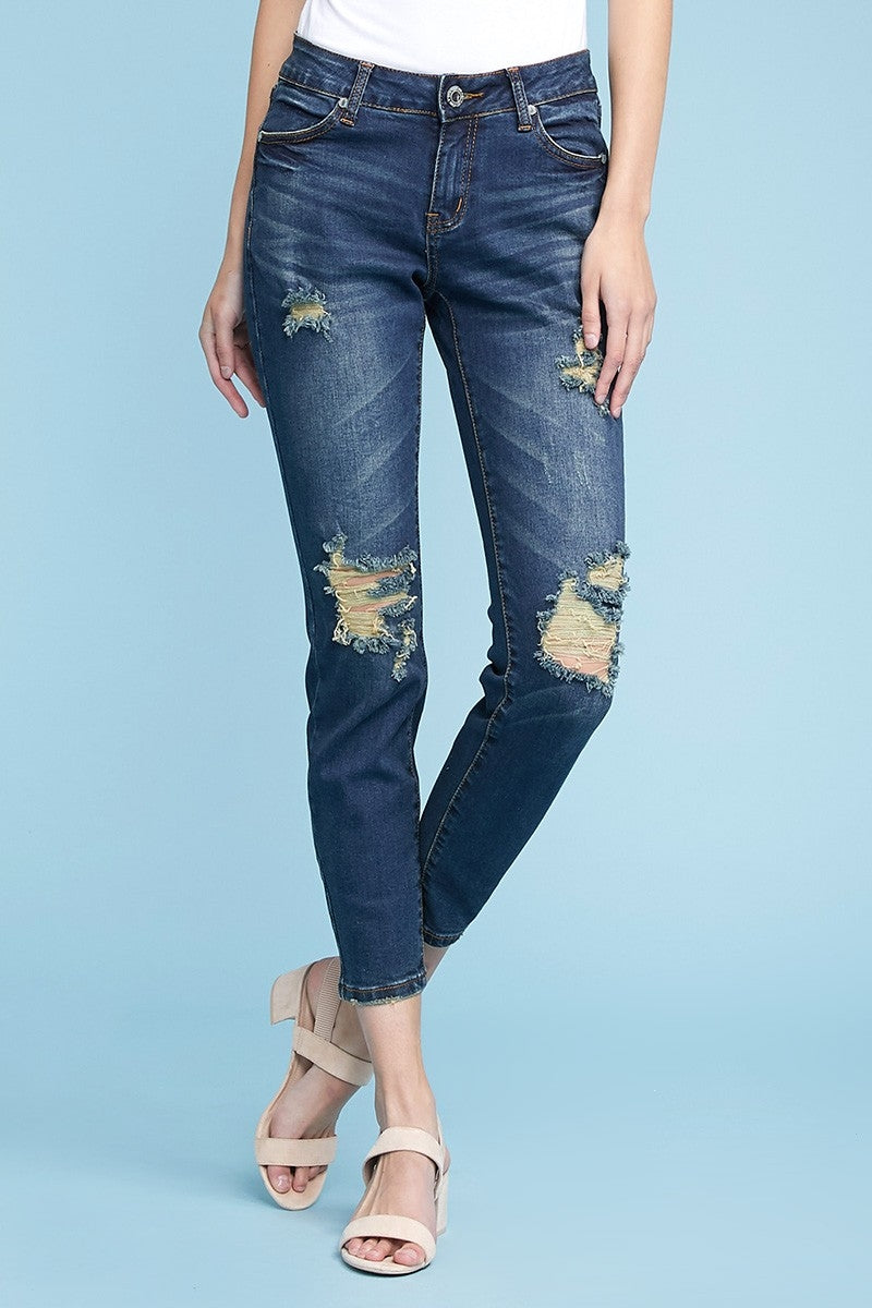 American Blue -Distressed cropped Cotton denim Jeans - Shop Cancelled Goods