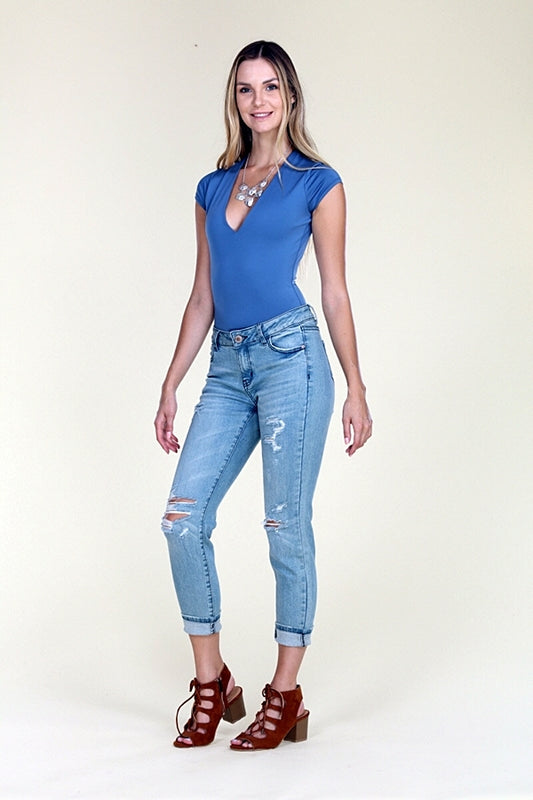 American Blue -Distressed cropped Cotton Denim Jeans - Shop Cancelled Goods