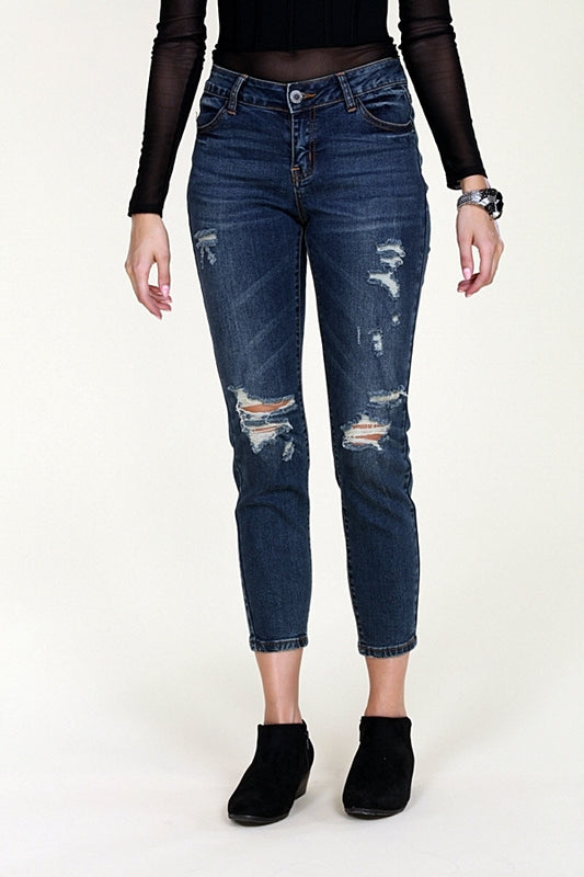 American Blue -Distressed cropped Cotton denim Jeans - Shop Cancelled Goods