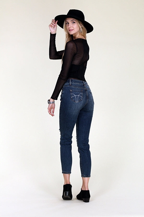 American Blue -Distressed cropped Cotton denim Jeans - Shop Cancelled Goods