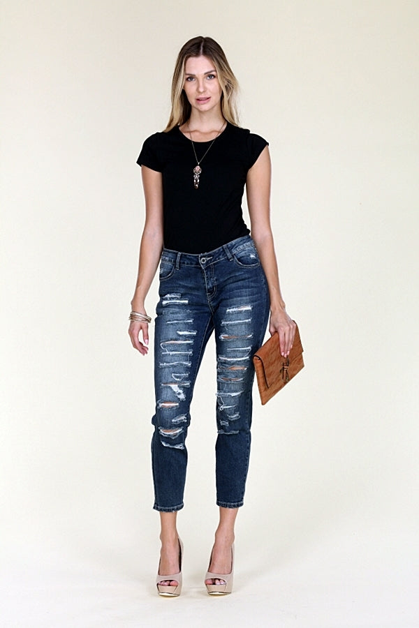 American Blue -Women Distressed Cotton Denim Jeans - Shop Cancelled Goods