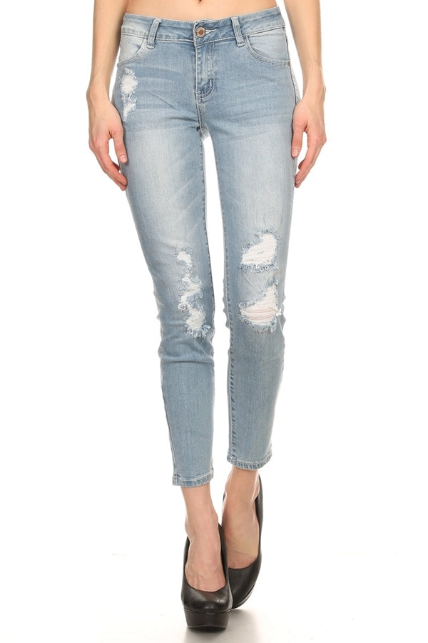 American Blue -Distressed cropped Cotton Denim Jeans - Shop Cancelled Goods