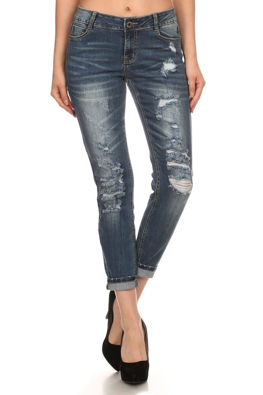 American Blue -Distressed cropped Cotton denim Jeans - Shop Cancelled Goods