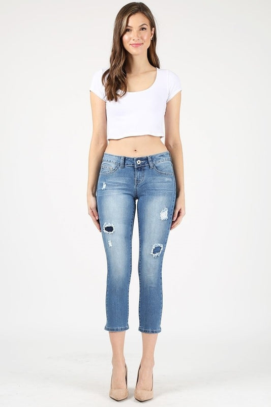 American Blue - Distressed low rise cropped denim jeans - Shop Cancelled Goods