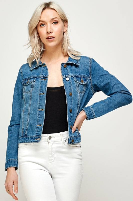 Classic vintage Washed Women Denim Jacket Light blue