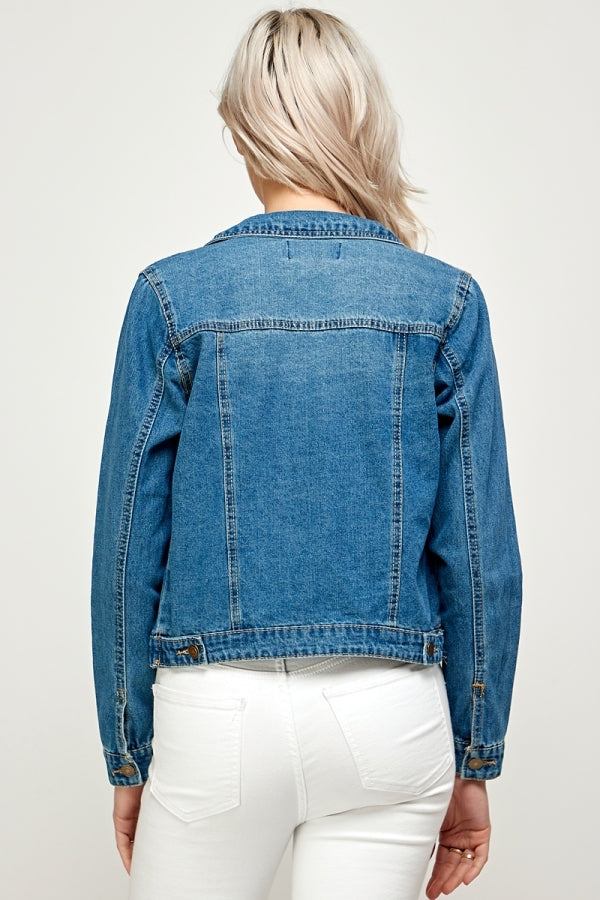 Classic vintage Washed Women Denim Jacket Light blue