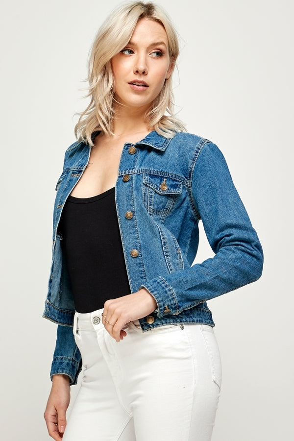 Classic vintage Washed Women Denim Jacket Light blue