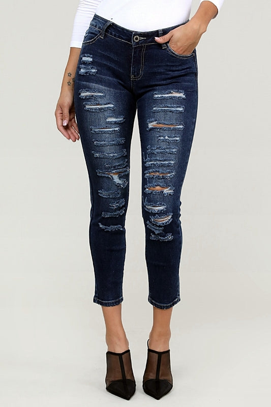 Juniors Premium cropped distressed Cotton denim Jeans - Shop Cancelled Goods