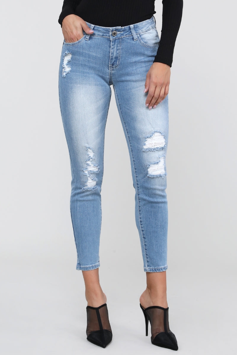 Juniors Premium Cotton distressed cropped denim Jeans - Shop Cancelled Goods