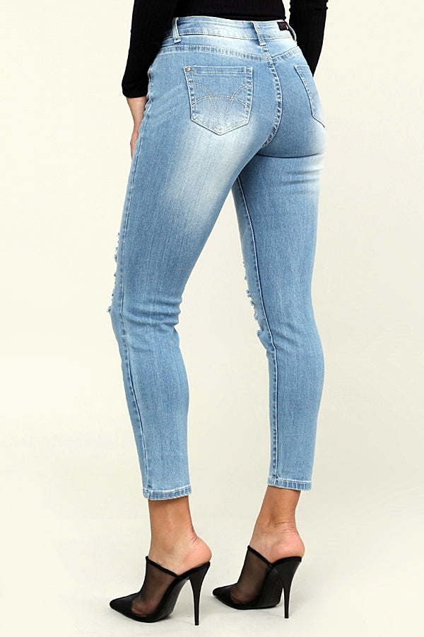 Juniors Premium Cotton distressed cropped denim Jeans