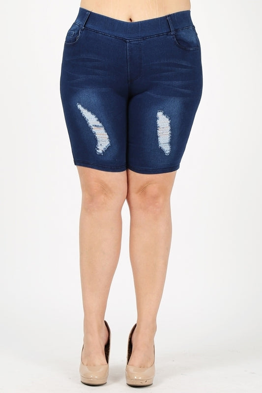 Womens Plus Size Pull-on distressed Bermudas shorts - Shop Cancelled Goods