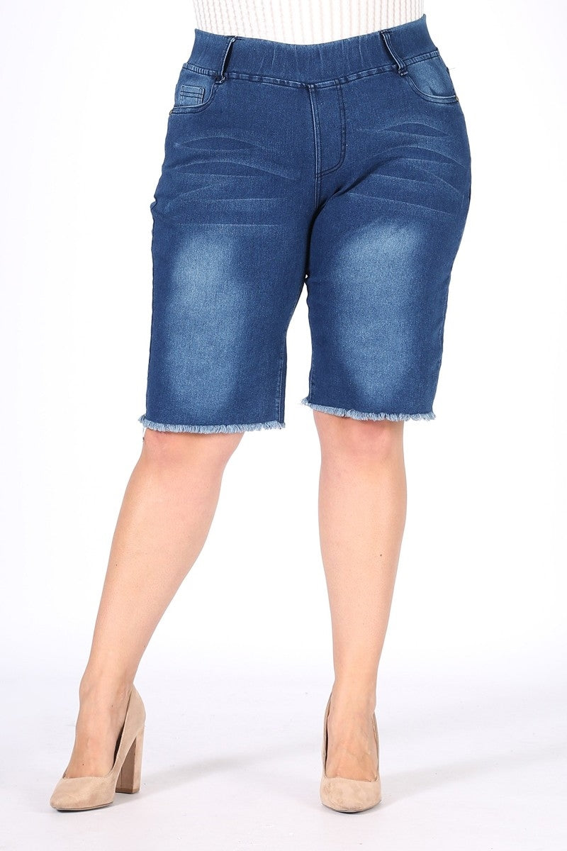 Plus Size Pull-on distressed Bermudas shorts - Shop Cancelled Goods