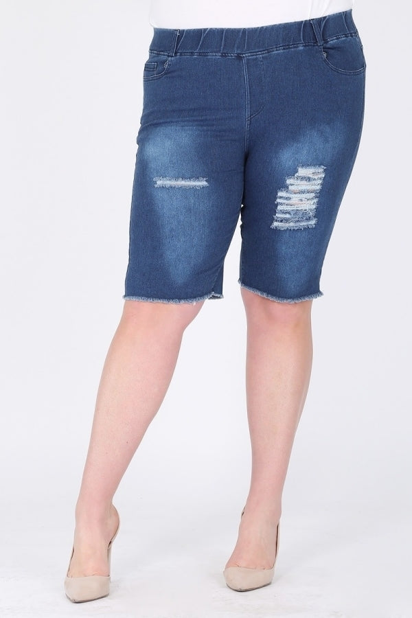 Plus Size Pull-on distressed Bermudas shorts - Shop Cancelled Goods