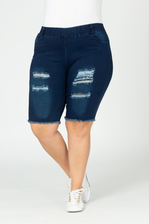 Plus Size Pull-on distressed Bermudas shorts - Shop Cancelled Goods