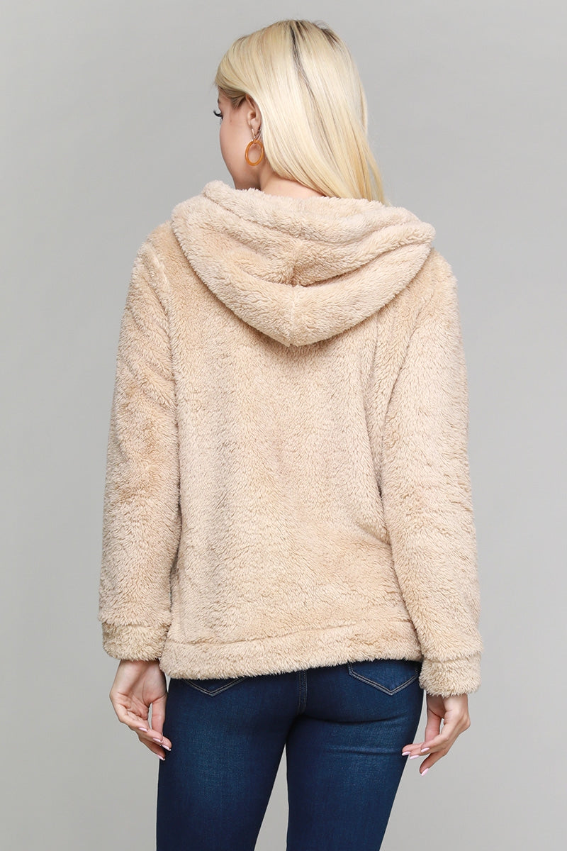 Faux fur Teddy bear zip up Cardigan hoodie jacket Taupe