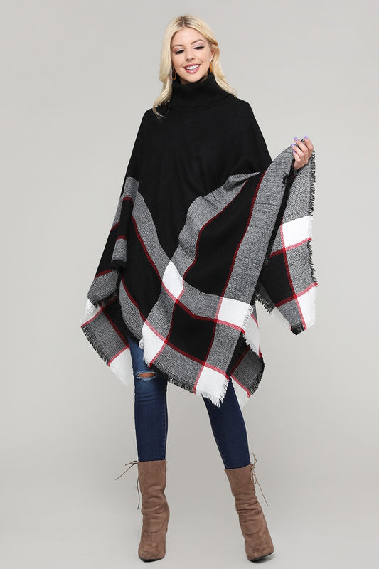 Women Pull over color-block poncho Black