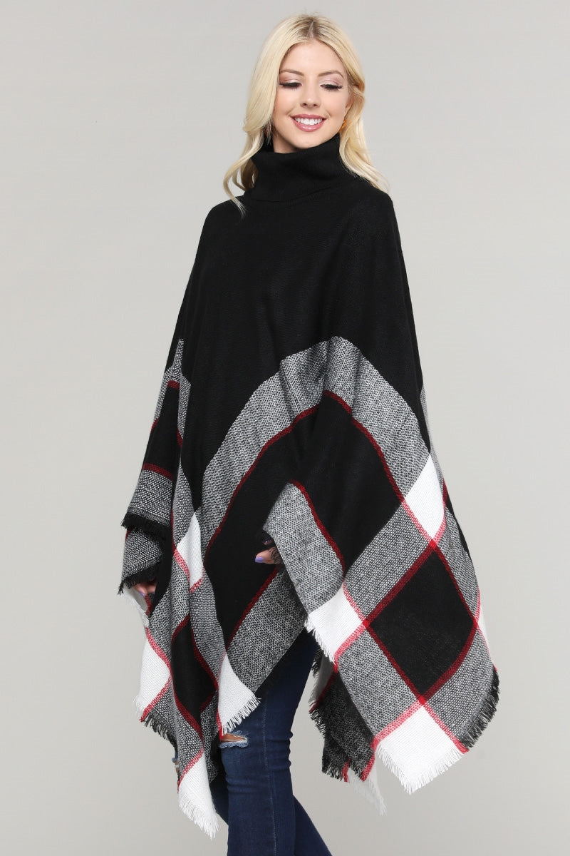 Women Pull over color-block poncho Black