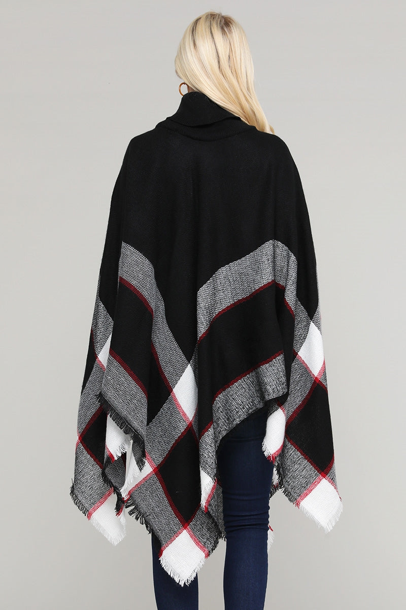 Women Pull over color-block poncho Black