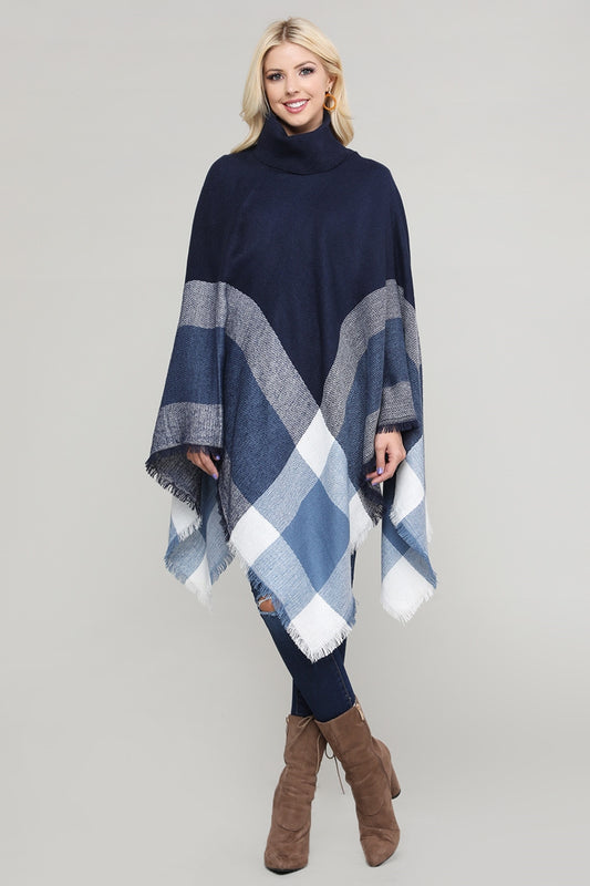 Women Pull over color-block poncho Navy