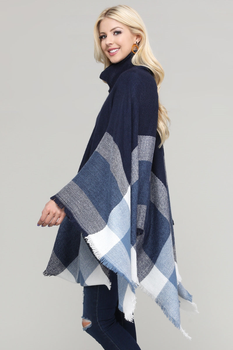 Women Pull over color-block poncho Navy