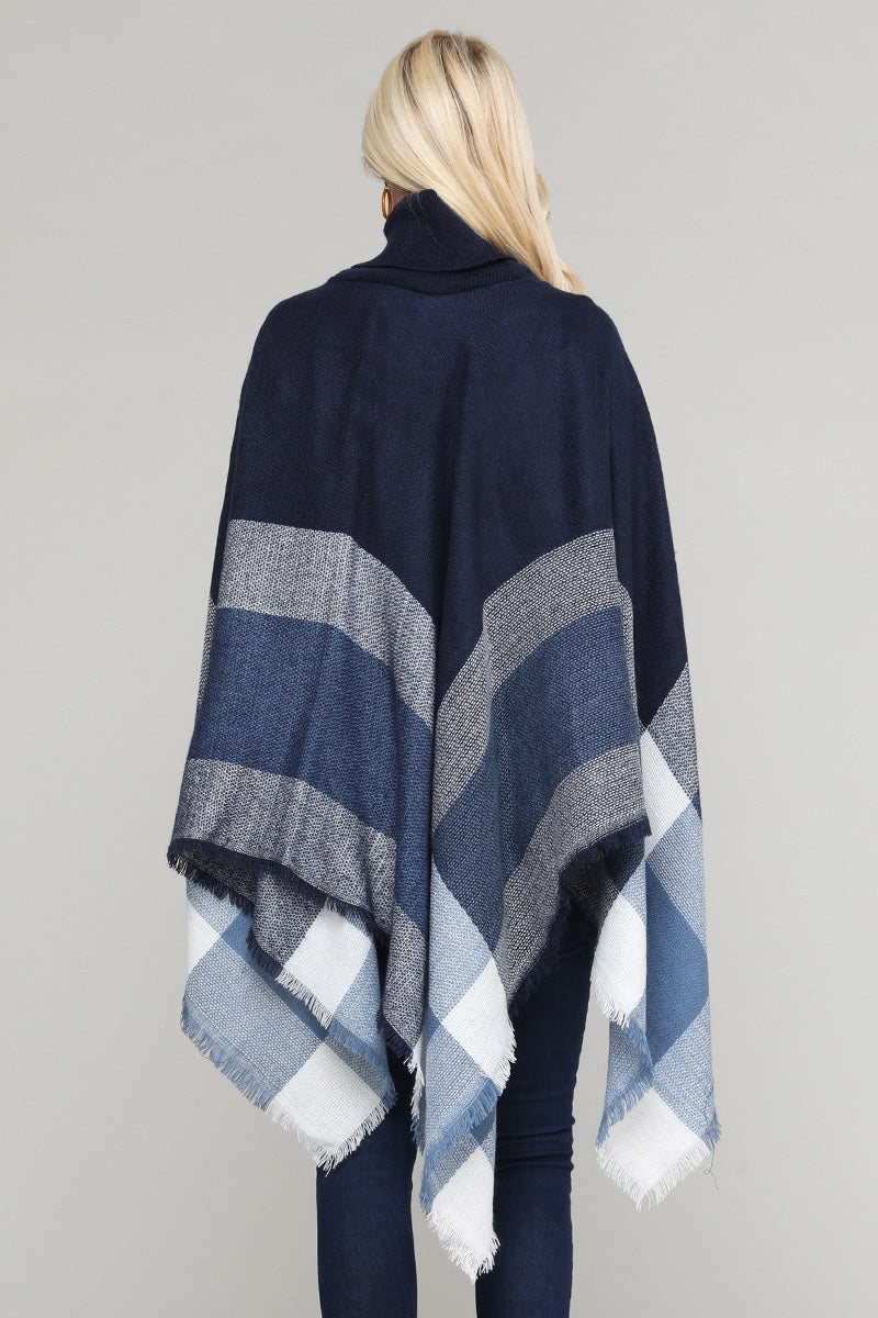 Women Pull over color-block poncho Navy