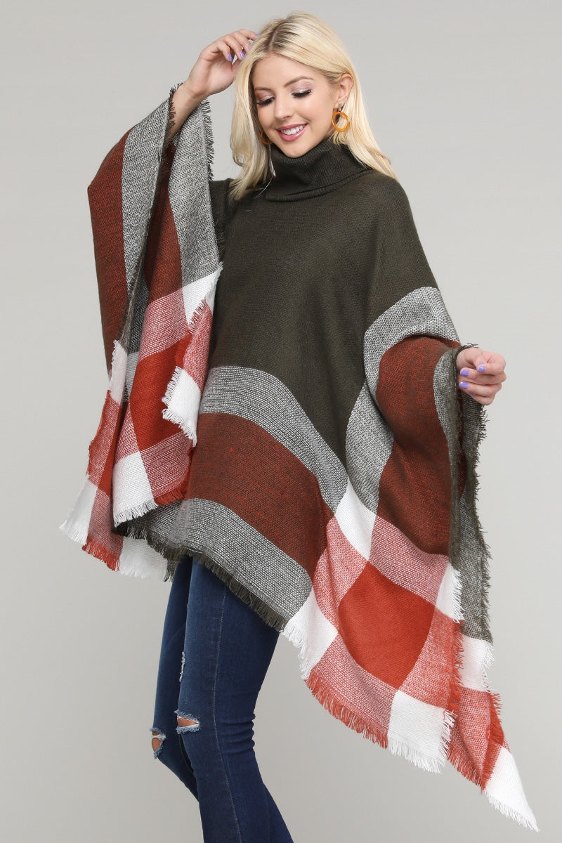 Women Pull over color-block poncho Olive