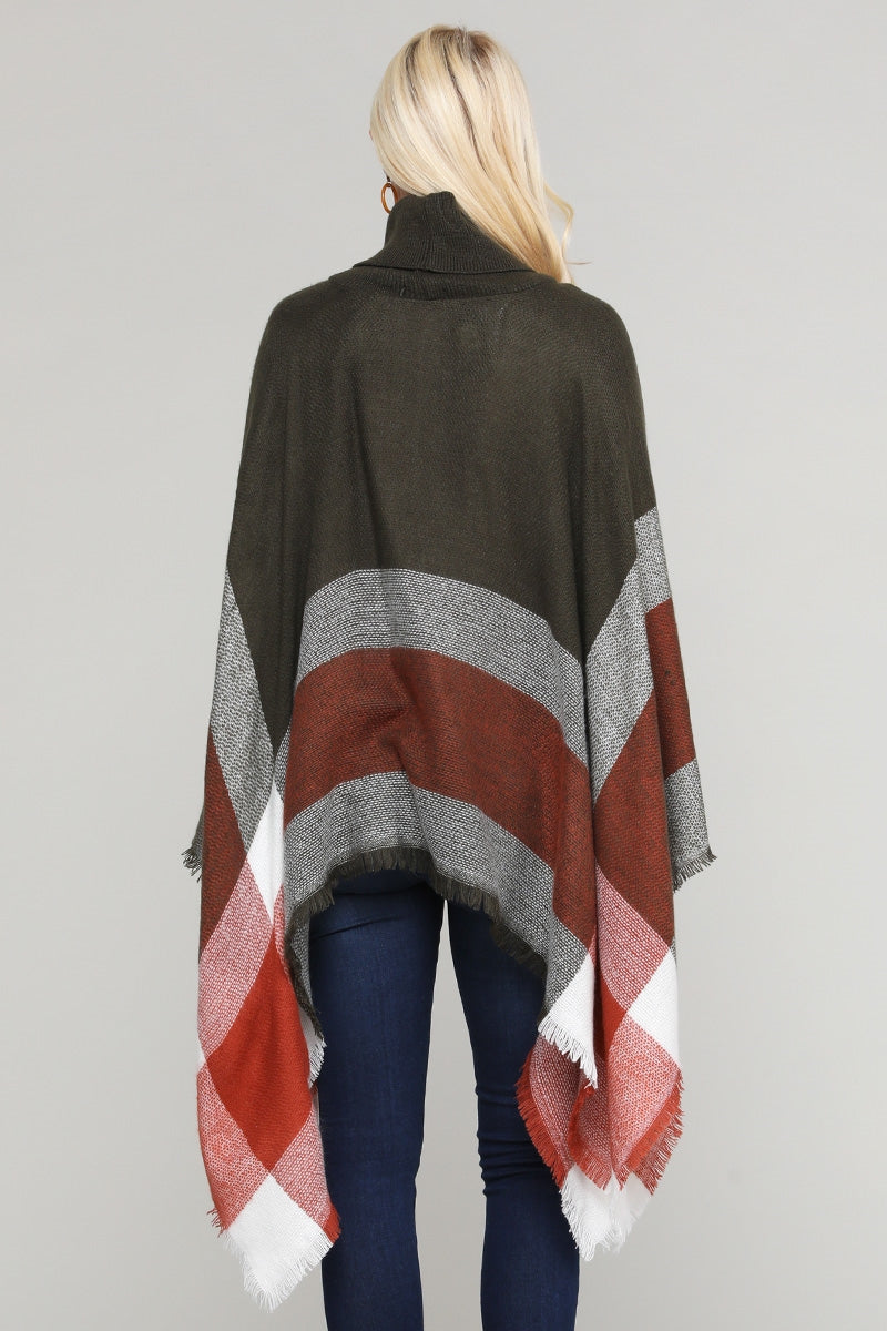 Women Pull over color-block poncho Olive