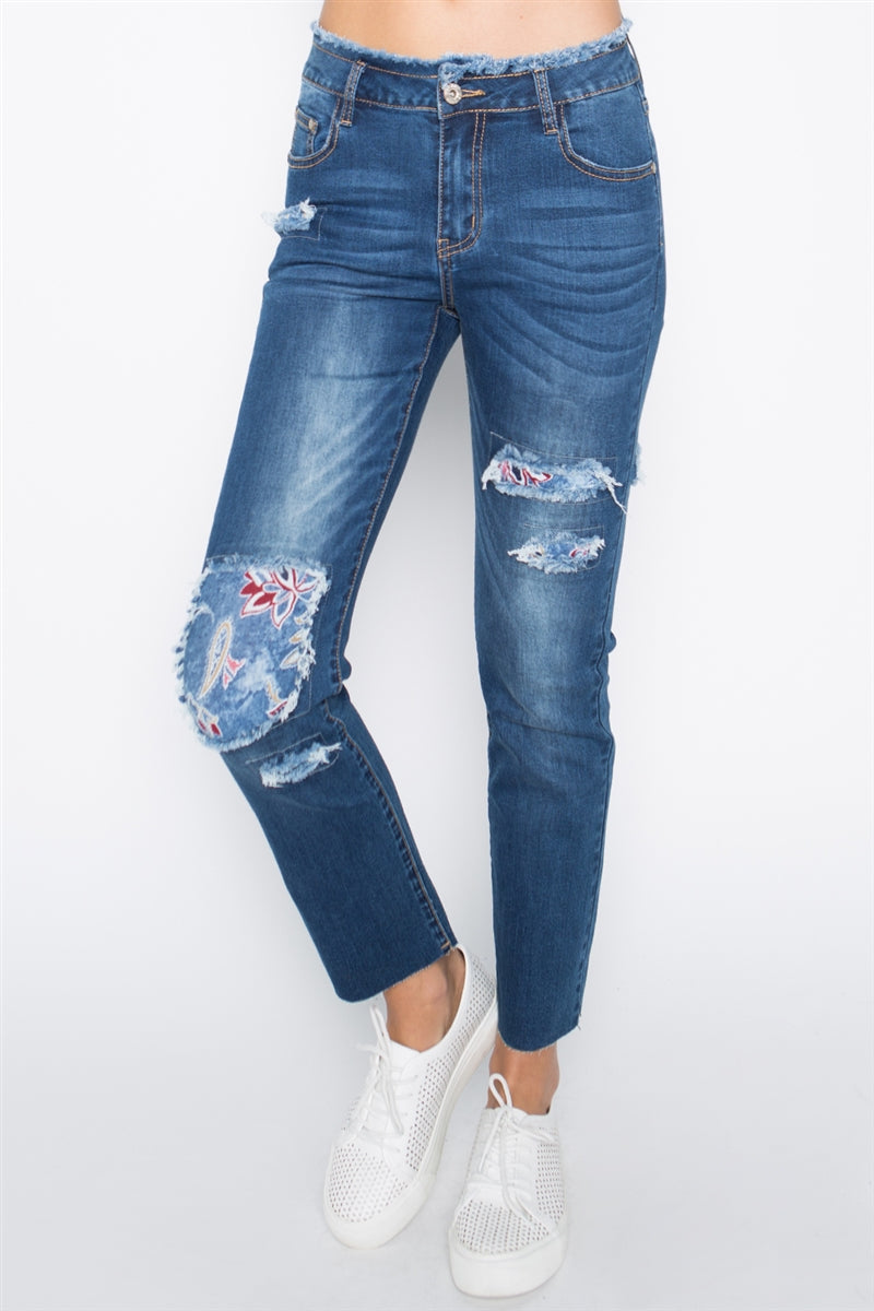 Patchwork cropped Premium denim JEANS - Shop Cancelled Goods