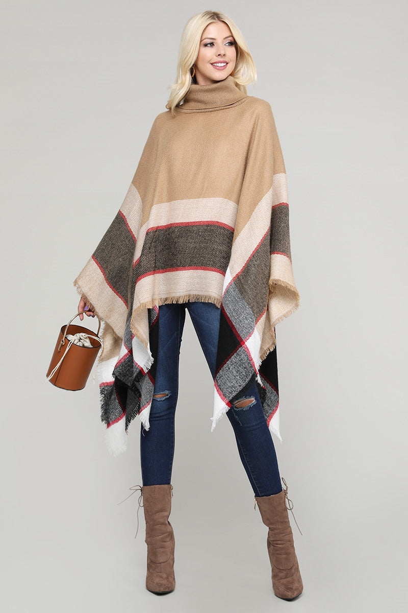 Women Pull over color-block poncho Beige