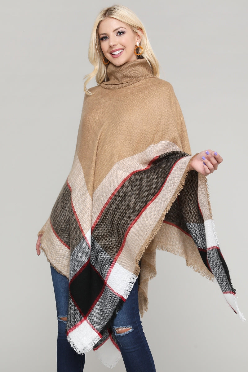 Women Pull over color-block poncho Beige