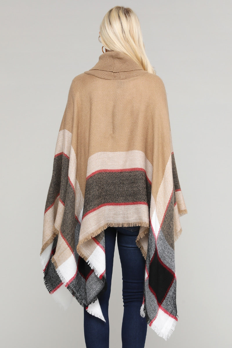 Women Pull over color-block poncho Beige