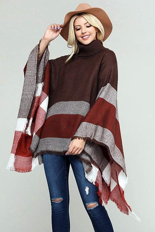 Women Pull over color-block poncho Mocha