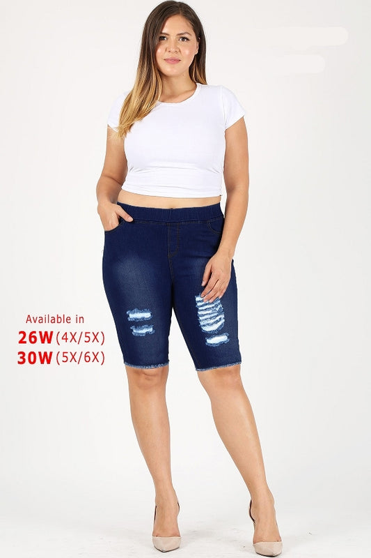 4X to 6X Plus Size Pull-on distressed Bermudas TBB3001 - Shop Cancelled Goods